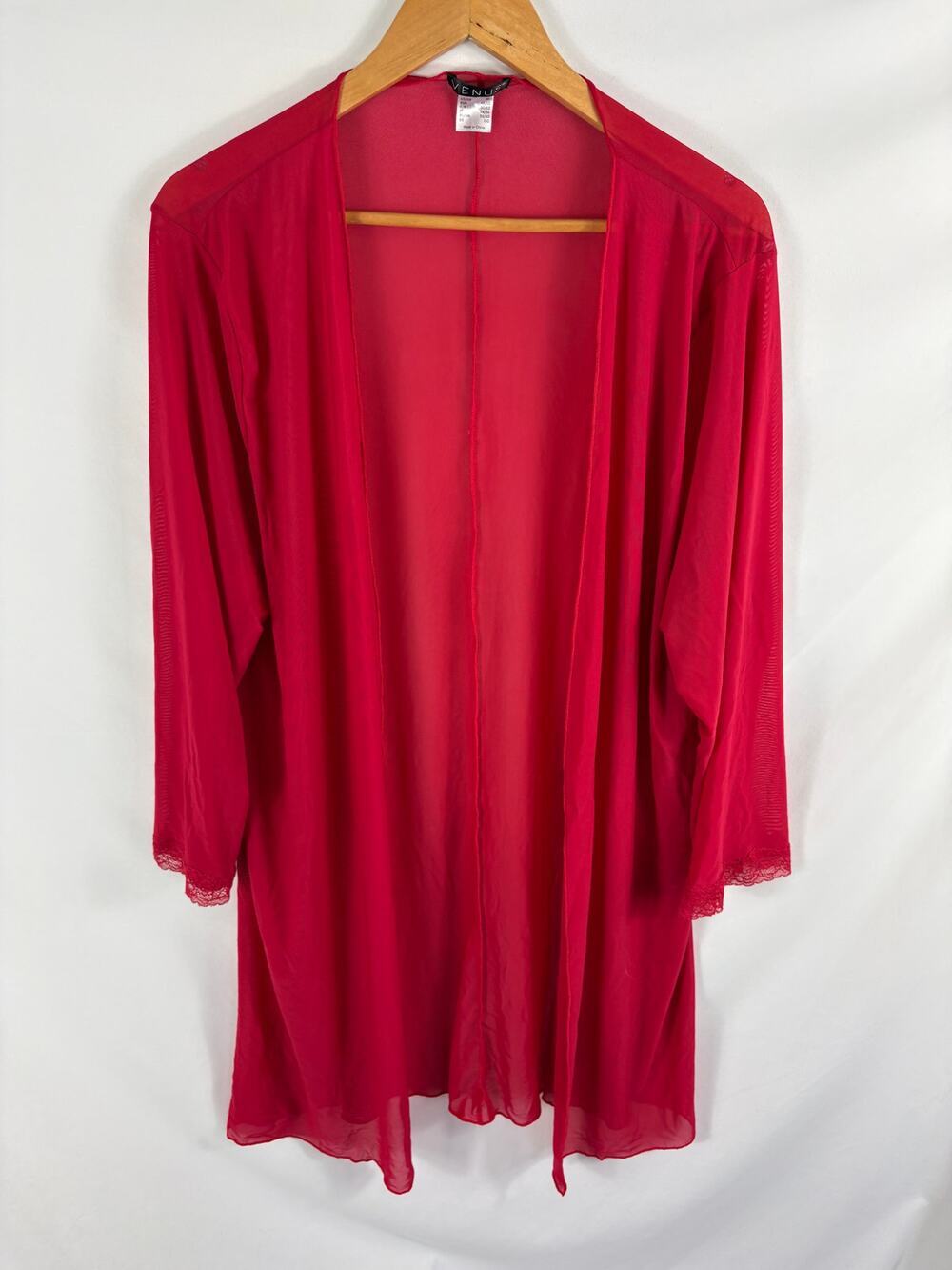 Venus Red Lace Trim Stretch Cardigan Coverup Size XL